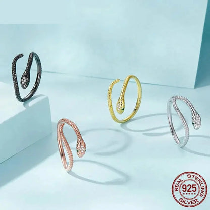 925 Sterling Silver Adjustable Snake Ring with Green Zircon - Fashion jewellery in 4 Colors - Rings