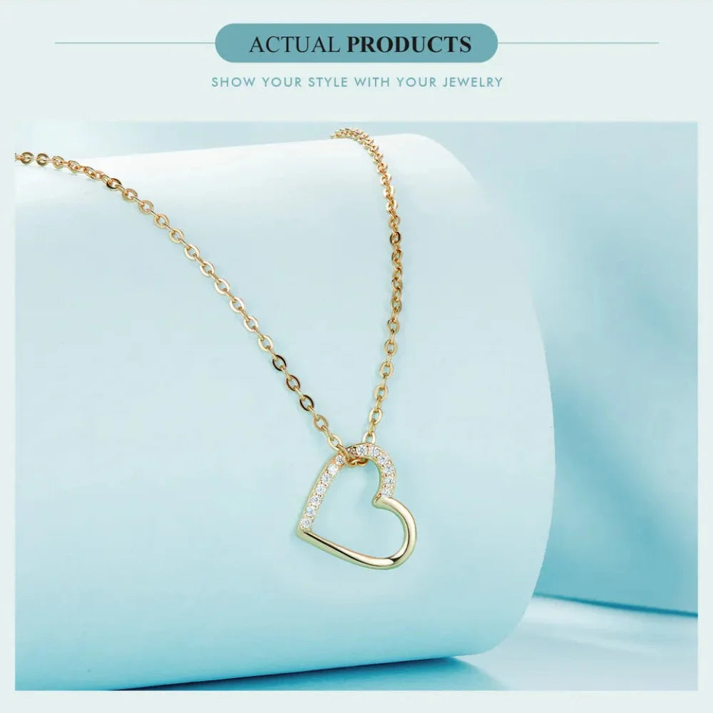 Genuine 925 Sterling Silver The Shape of Love Chain Necklace for Women - Fine jewellery 18.11’’ Collar - Necklaces