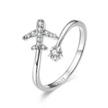 Genuine 925 Sterling Silver Flying Plane Open Adjustable Ring With Clear Cz Fine Jewelry Rings