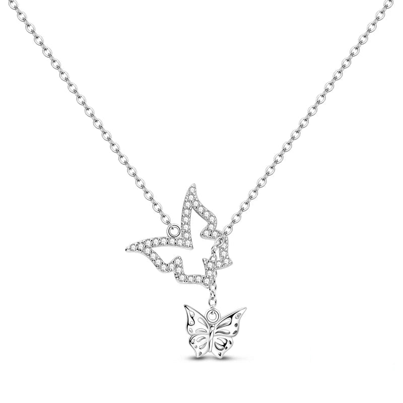 925 Sterling Silver Dazzling Duo Butterfly Pendant Necklace - Necklaces