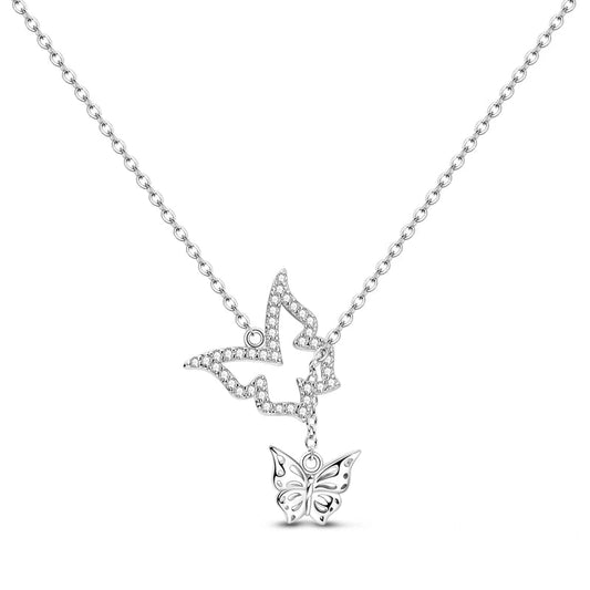 925 Sterling Silver Dazzling Duo Butterfly Pendant Necklace - Necklaces