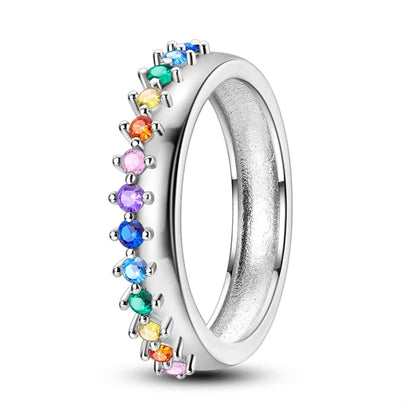 Rainbow Sparkle Sterling Silver Band Ring - 6 - Rings