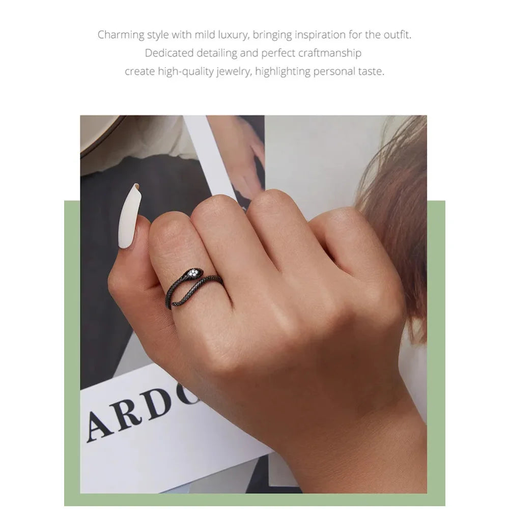 925 Sterling Silver Adjustable Snake Ring with Green Zircon - Fashion jewellery in 4 Colors - Rings