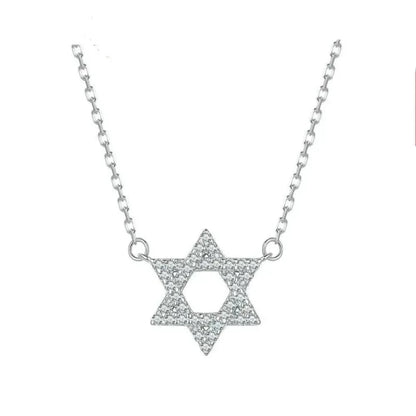 925 Sterling Silver Hexagonal Star Pendant Necklace - CZ Pave Setting - Fine jewellery BSN290 - Necklaces