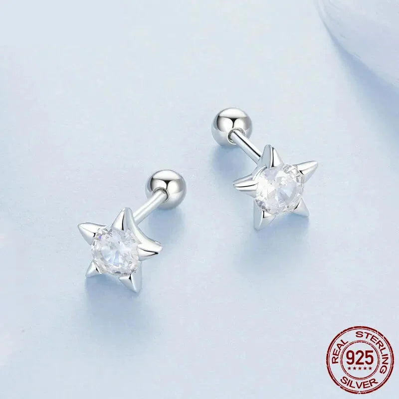 Celestial Sparkle Sterling Silver Star Stud Earrings