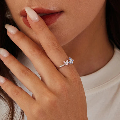 Flutter of Elegance: Sterling Silver CZ Butterfly Band Ring - Rings