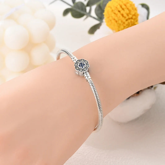 Elegant Snowflake Clasp Sterling Silver Bracelet - Charm Bracelets