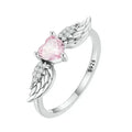 925 Sterling Silver Pink Heart Zircon Ring for Women Love & Wing 6 Rings