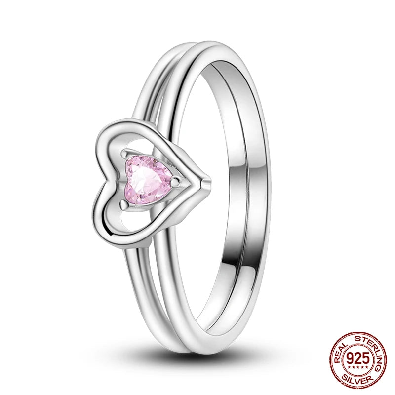 Delicate Double Heart Sterling Silver Ring - 8 - Rings