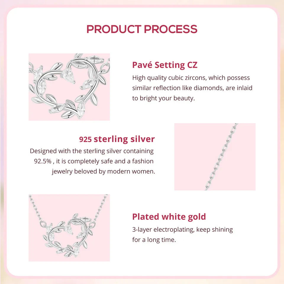 Infinite Love: White Gold Plated Leaves Heart Sterling Silver Necklace - Necklaces