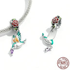 Springtime Charm Sterling Silver Flower & Bird Pendant For Bracelets Charms