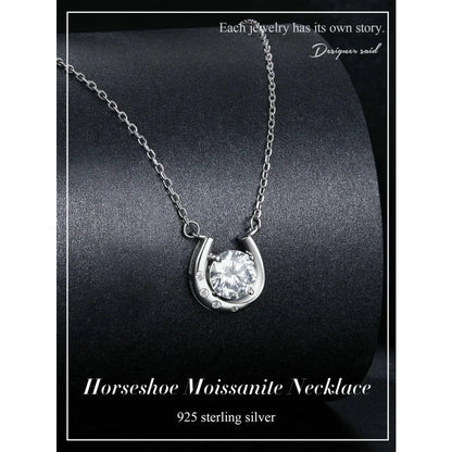 Lucky Charm - Sterling Silver Horseshoe Necklace with Sparkling Moissanite - Necklaces