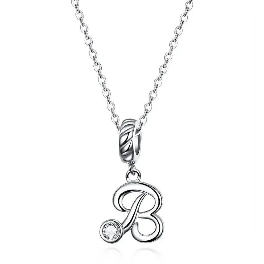 Chic and Timeless 925 Sterling Silver Initial Pendant Necklace | Platinum Plated Vintage Letter A to Z | Women’s Fine