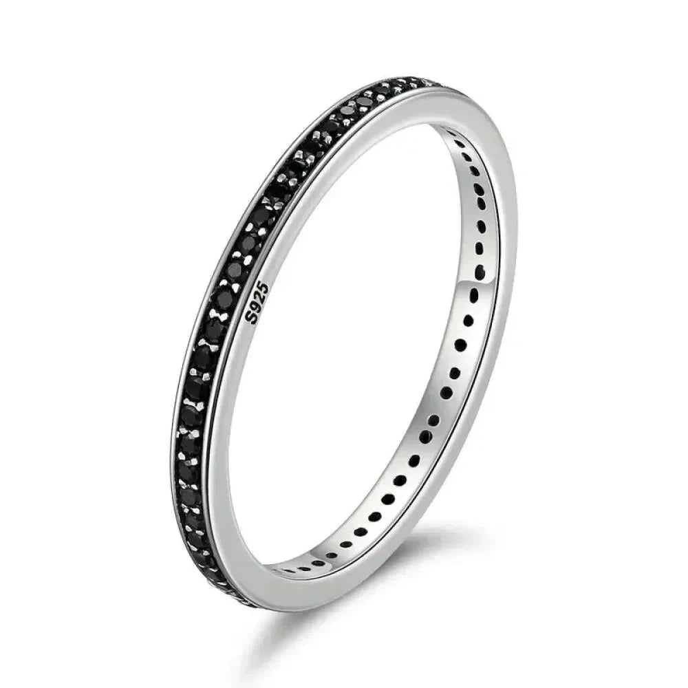Breathtaking 925 Sterling Silver Double Circle Black Clear CZ Stackable Ring - Single / 6 - Rings