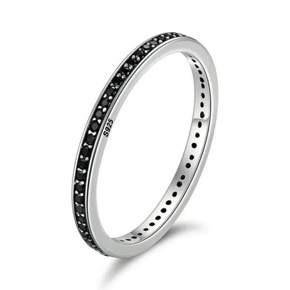 Breathtaking 925 Sterling Silver Double Circle Black Clear CZ Stackable Ring - Single / 6 - Rings