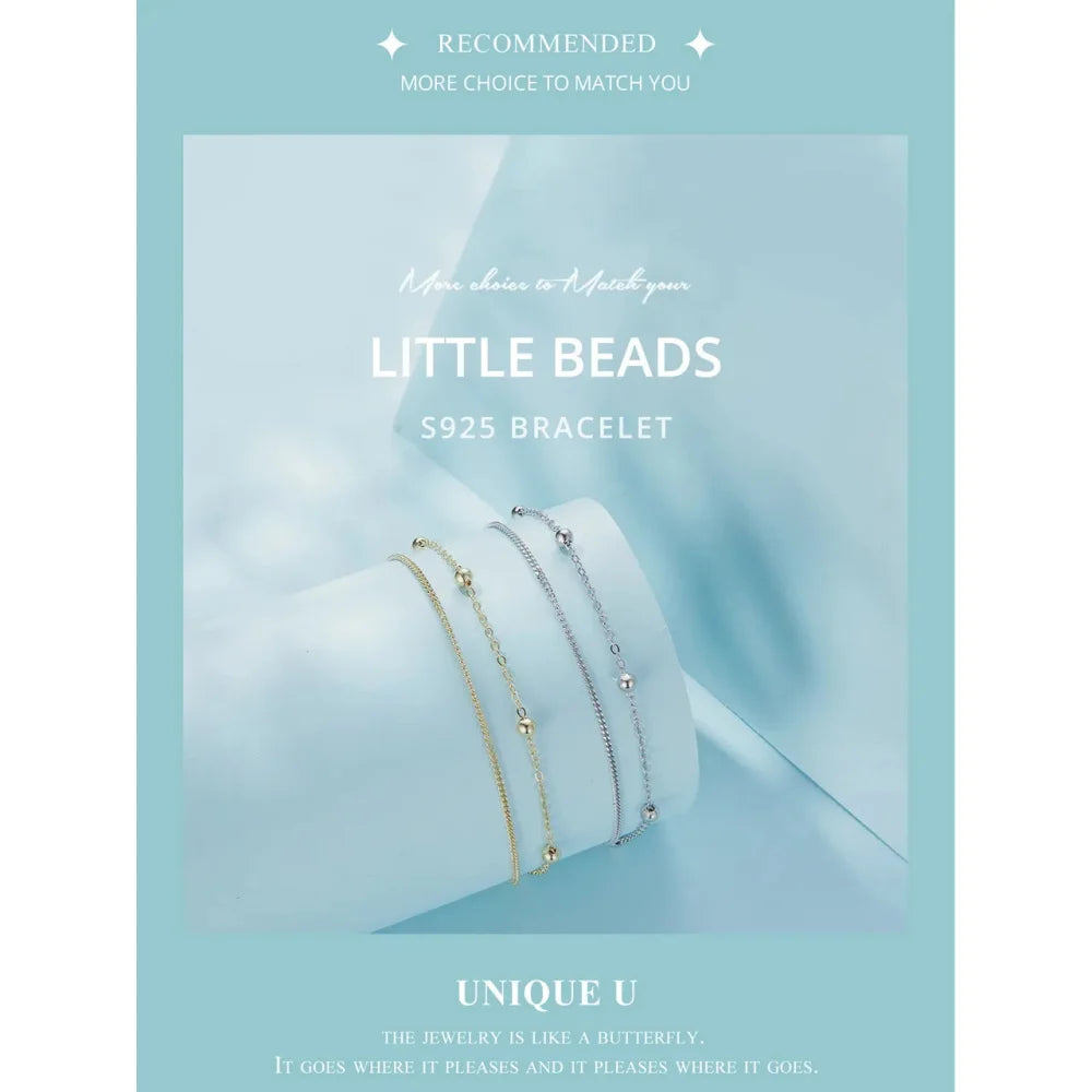 Double-Layered Round Beads 925 Sterling Silver Chain Bracelet with 14K Gold Plating - Bracelets