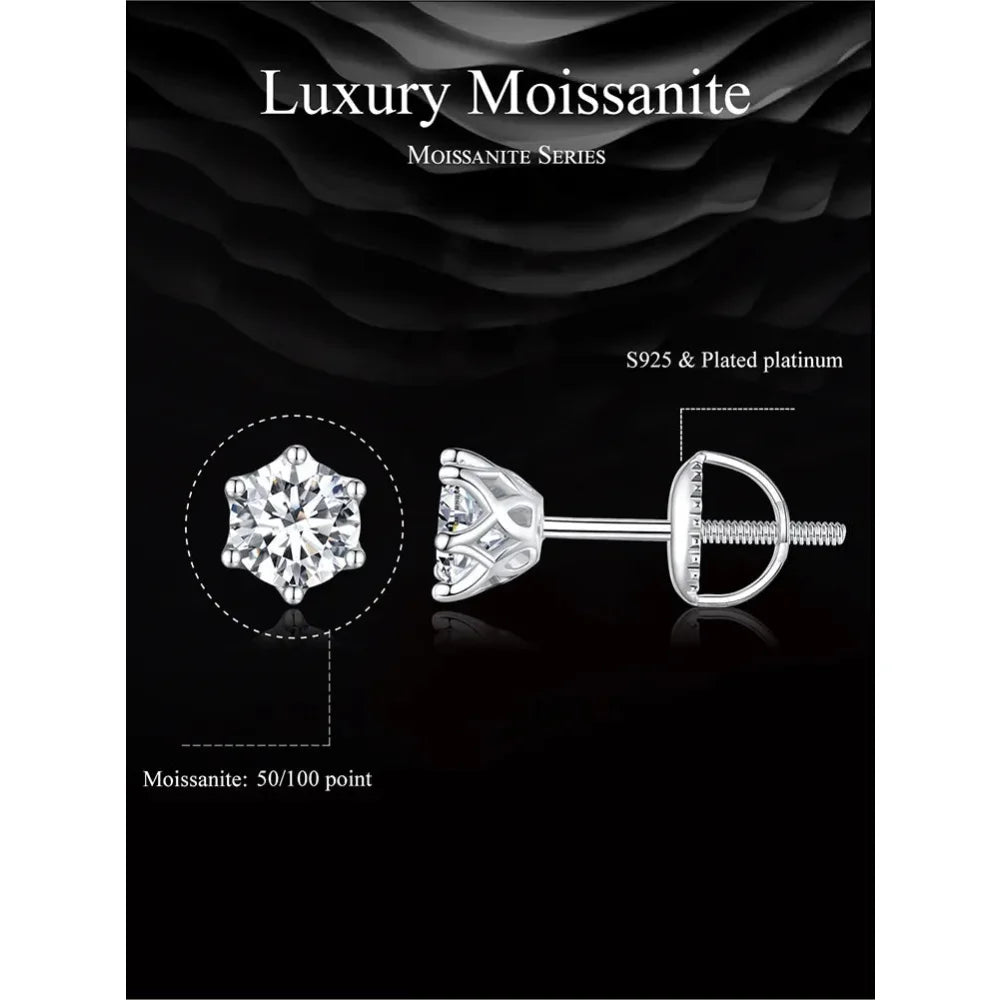 Radiant Moissanite Stud Earrings | D Color Round Cut 925 Silver Gold Plated