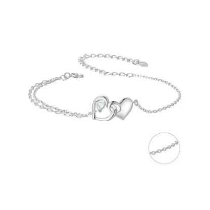 Double Hearts of Love - Sterling Silver Bracelet with Adjustable Chain - Bracelets