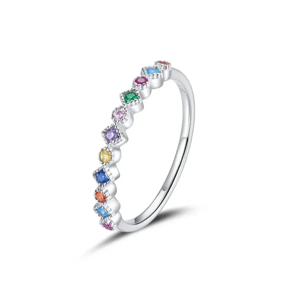 925 Sterling Silver Multicolor Zircon Finger Ring for Women - Trendy Fashion Dazzling CZ Stone Anillos jewellery Gift