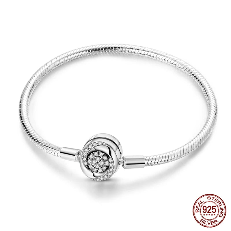 Elegant Sterling Silver Rose Clasp Snake Chain Bracelet - 20 Cm - Charm Bracelets