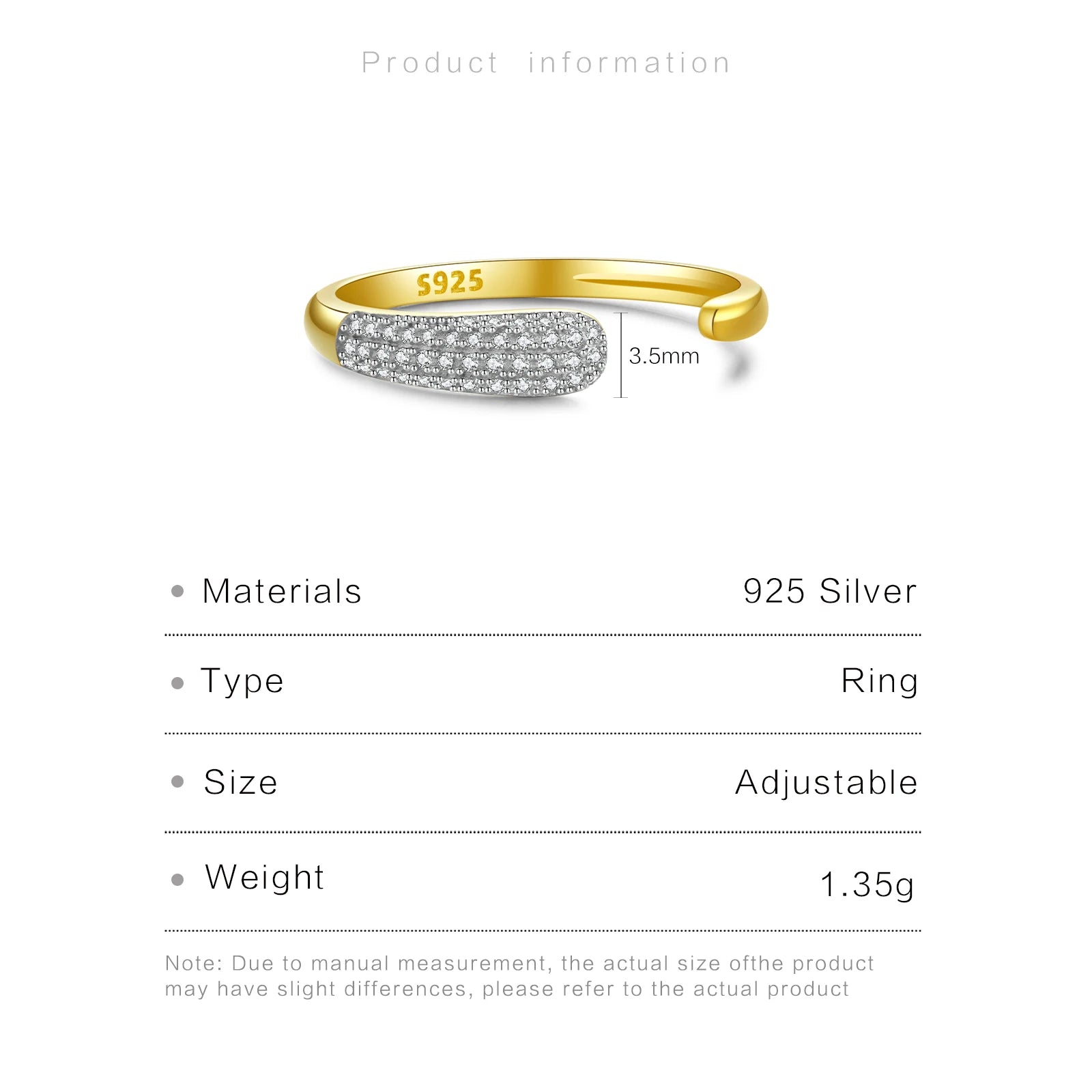 Adjustable Sterling Silver Zircon Ring - Rings