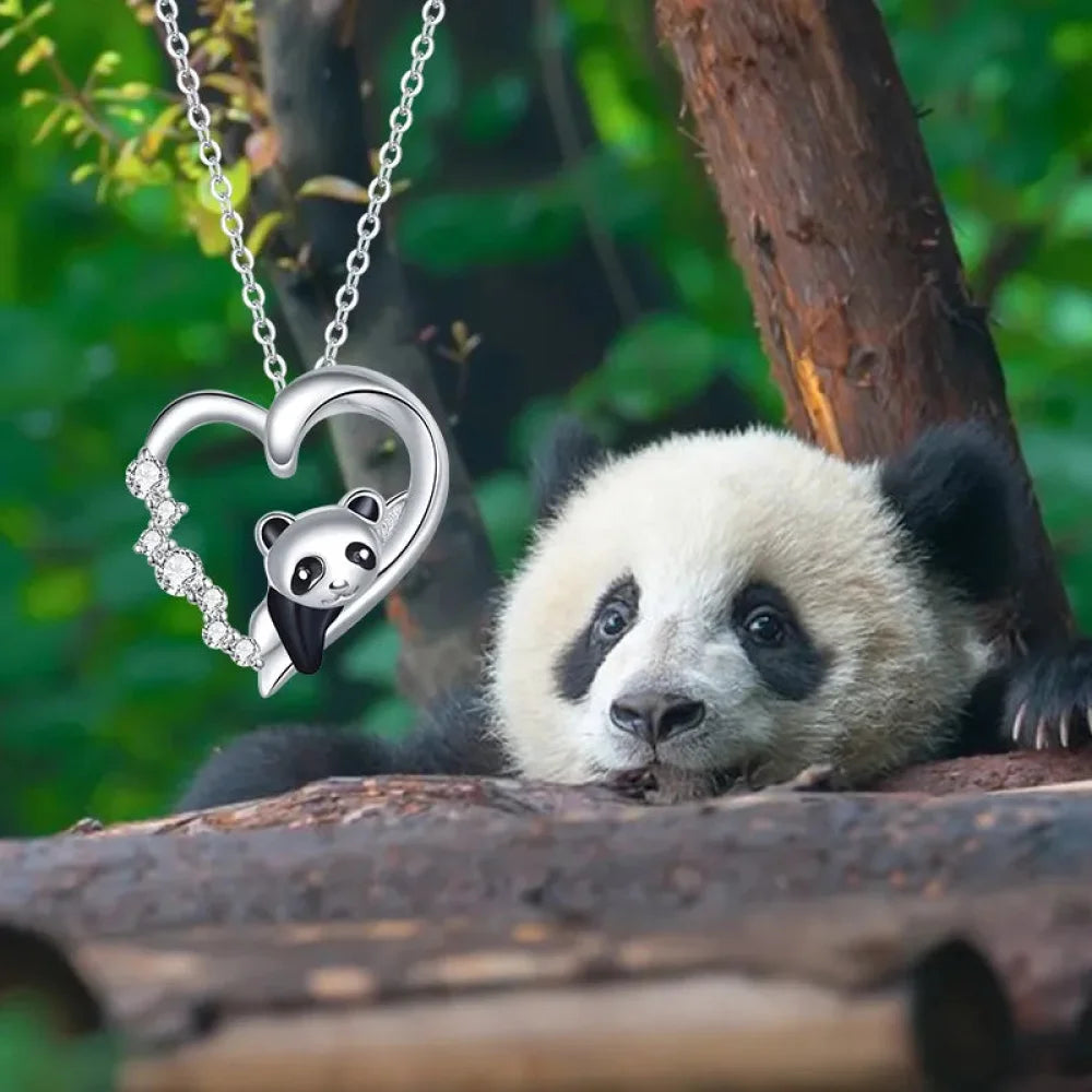 925 Sterling Silver Baby Panda Crystal Necklace | Enamel Cute Animal Charm Chain Link | Women’s Gift - 17.71’’ SCN453
