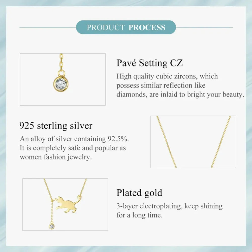 Breathtaking 925 Sterling Silver Cat Necklace | Elegant Pendant Collarbone jewellery SCN232 in 3 Colors - Necklaces