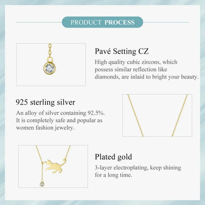 Breathtaking 925 Sterling Silver Cat Necklace | Elegant Pendant Collarbone jewellery SCN232 in 3 Colors - Necklaces