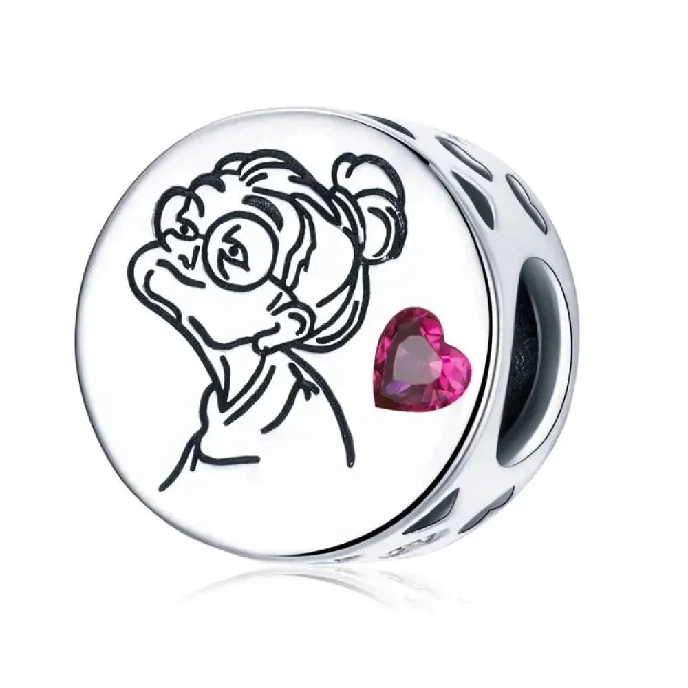 925 Sterling Silver DIY Heart Charm with Pink Zircon - BSC777 - Scc1762 - Charms