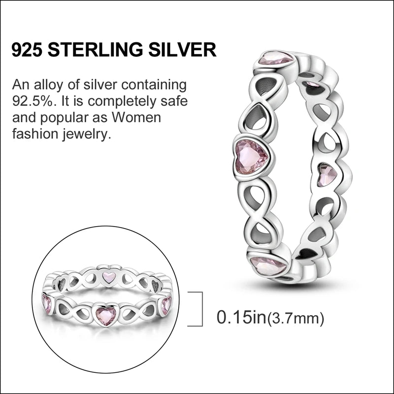 Endless Love 925 Sterling Silver Infinity Heart Ring with Pink Cubic Zirconia - Rings