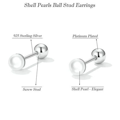 Charm and Elegance: 925 Sterling Silver Pearl Beads Screw Stud Earrings