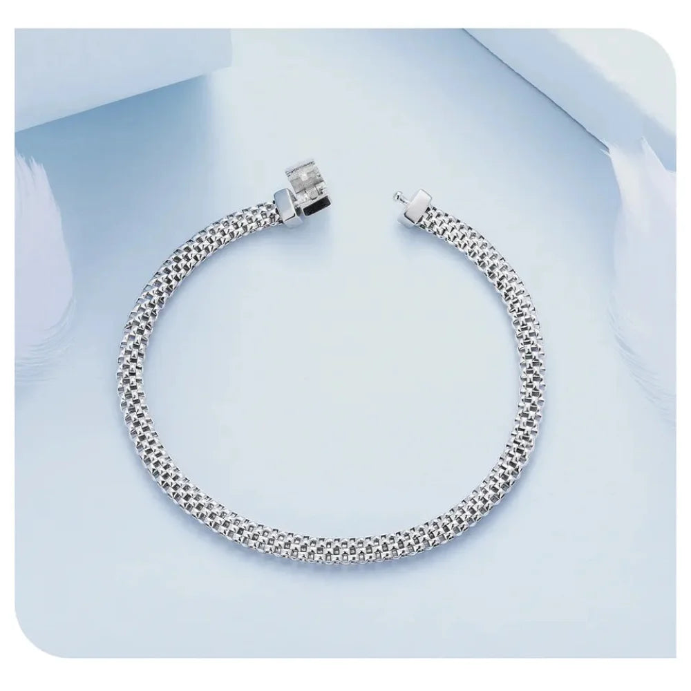 925 Sterling Silver Classic Square Buckle Bracelet Retro Braided Chain Link for Women Platinum Plated Fine jewellery