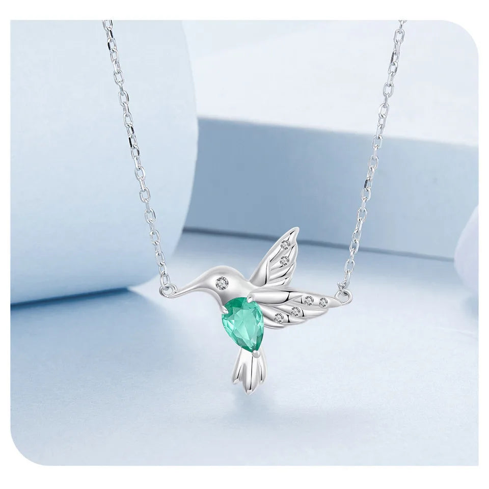 Elegant Sterling Silver Hummingbird Pendant Necklace - Necklaces
