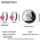 Romantic Pink Heart Sterling Silver Huggie Hoop Earrings With Cubic Zirconia