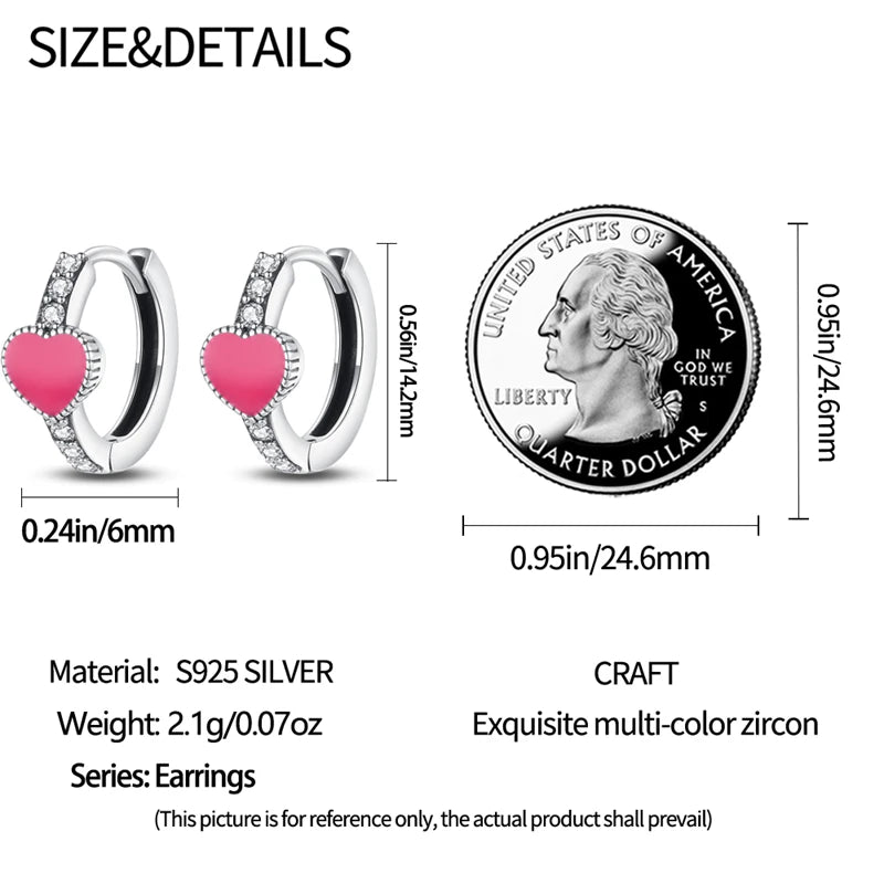 Romantic Pink Heart Sterling Silver Huggie Hoop Earrings with Cubic Zirconia