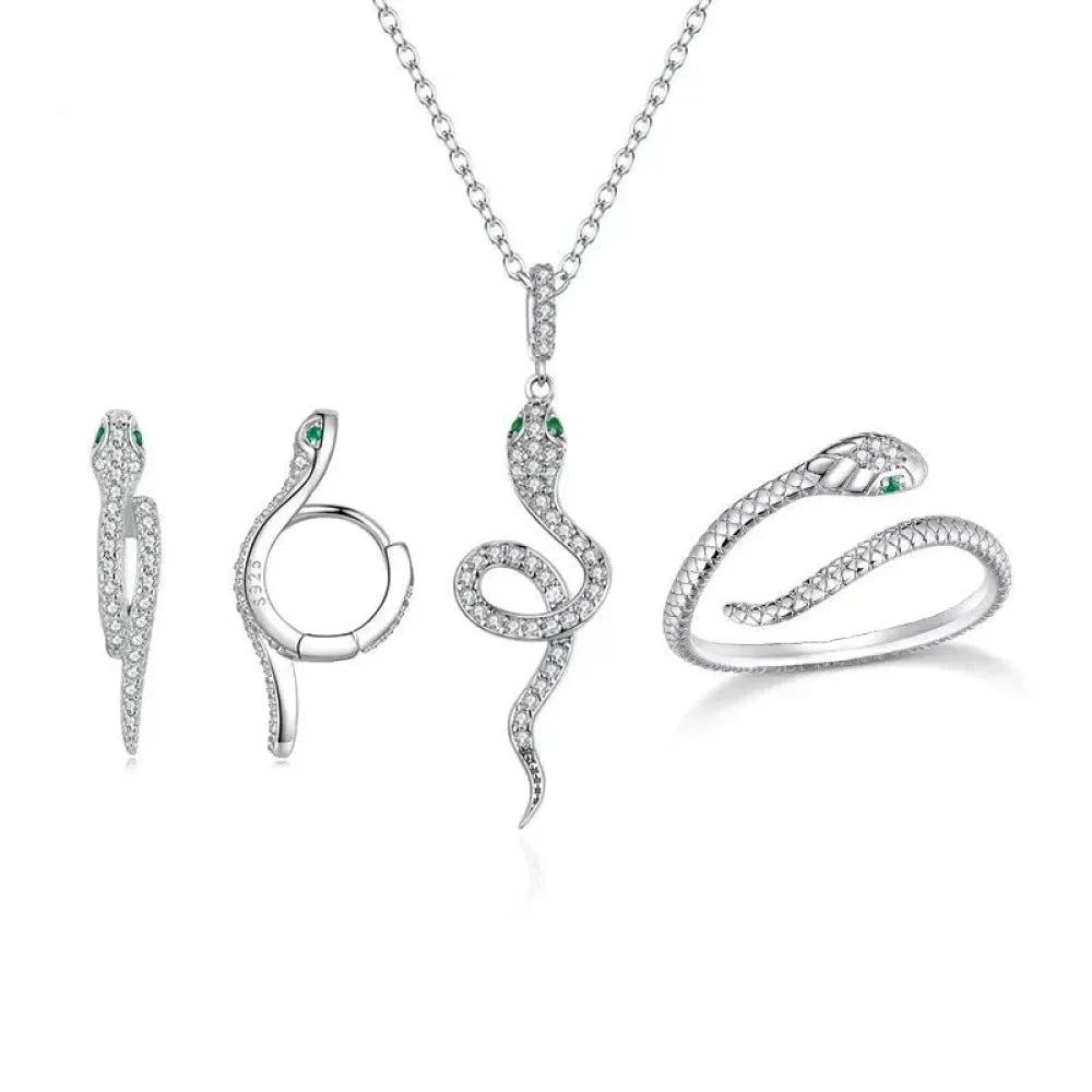 Captivating Beauty: Vintage Sterling Silver Snake jewellery Set with Crystals - Jewelry Sets