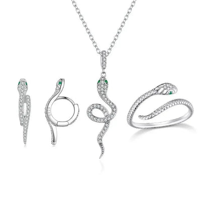 Captivating Beauty: Vintage Sterling Silver Snake jewellery Set with Crystals - Jewelry Sets