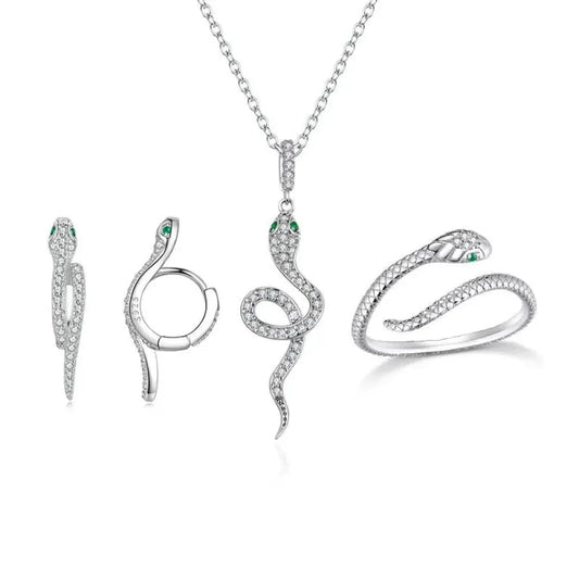 Captivating Beauty: Vintage Sterling Silver Snake jewellery Set with Crystals - Jewelry Sets