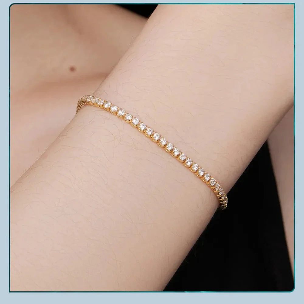 Exquisite 925 Sterling Silver Adjustable Tennis Bracelet - Platinum Plated with Clear 3mm Cubic Zirconia - Bracelets