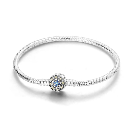 Elegant Snowflake Clasp Sterling Silver Bracelet - Charm Bracelets