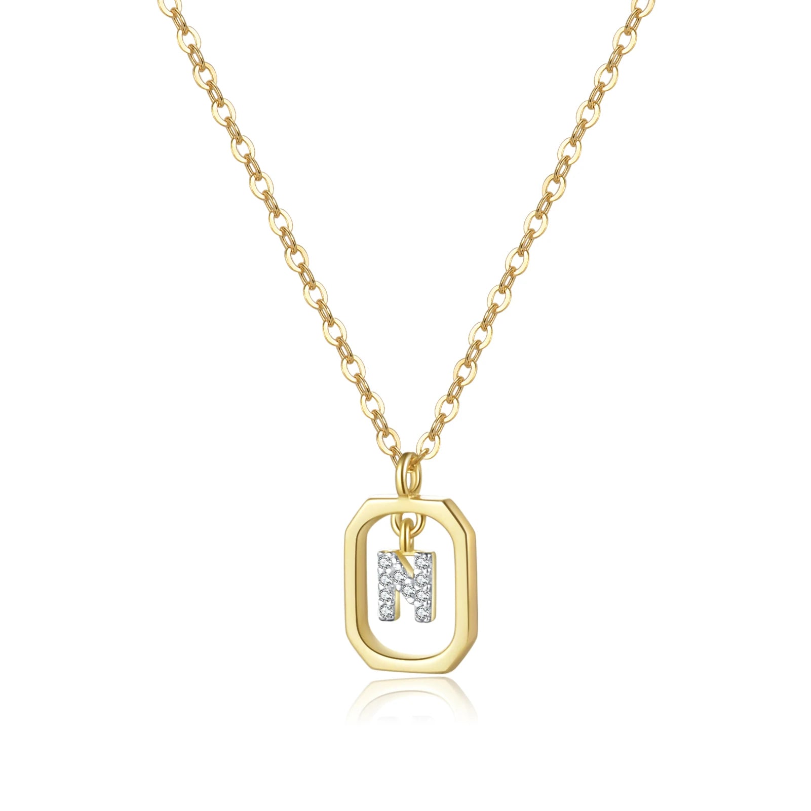 Personalized Initial Sterling Silver Pendant Necklace - Gold N - Necklaces
