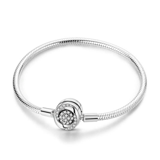 Elegant Sterling Silver Rose Clasp Snake Chain Bracelet - Charm Bracelets