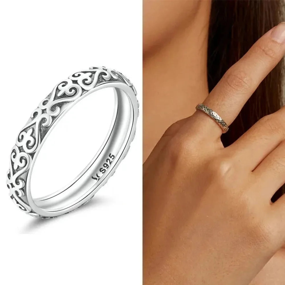 Vintage 925 Sterling Silver Embossed Pattern Ring - Elegant Fine jewellery for Women - Rings