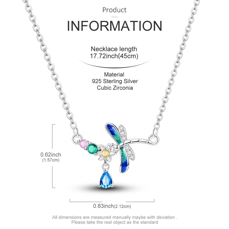 925 Sterling Silver Mystical Dragonfly Crystal Necklace - Necklaces