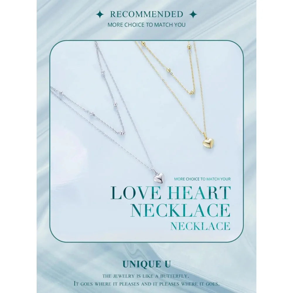 925 Sterling Silver Heart Pendant Necklace - Elegant Double Layer Choker for Women - BSN168 - Necklaces
