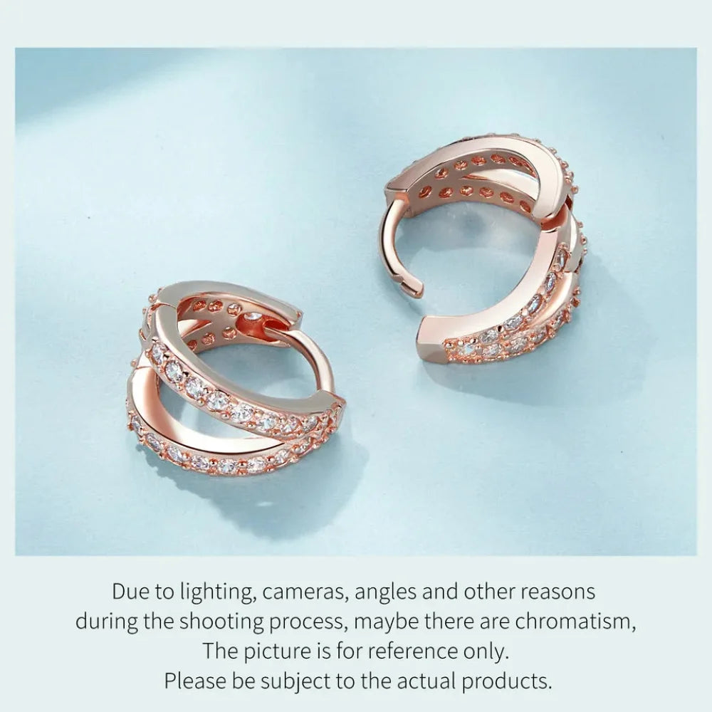 925 Sterling Silver Elegant Geometry Zircon Crystal Double Rings Ear Hoop Earrings