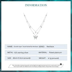 925 Sterling Silver Double layer Tassel Butterfly Pendant Necklace for Women Elegant Fine jewelry Necklaces