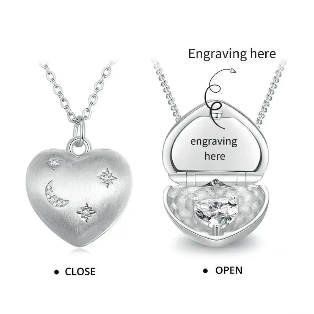 Engrave Your Love: Sterling Silver Heart Pendant Necklace with Birthstone - Engravable Necklaces
