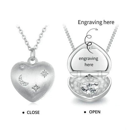 Engrave Your Love: Sterling Silver Heart Pendant Necklace with Birthstone - Engravable Necklaces