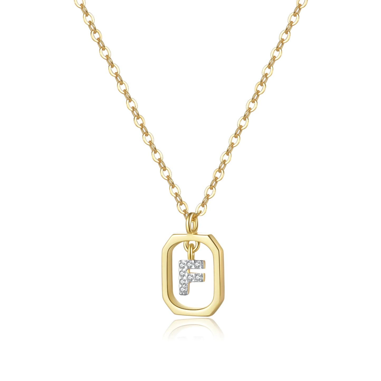 Personalized Initial Sterling Silver Pendant Necklace - Gold F - Necklaces